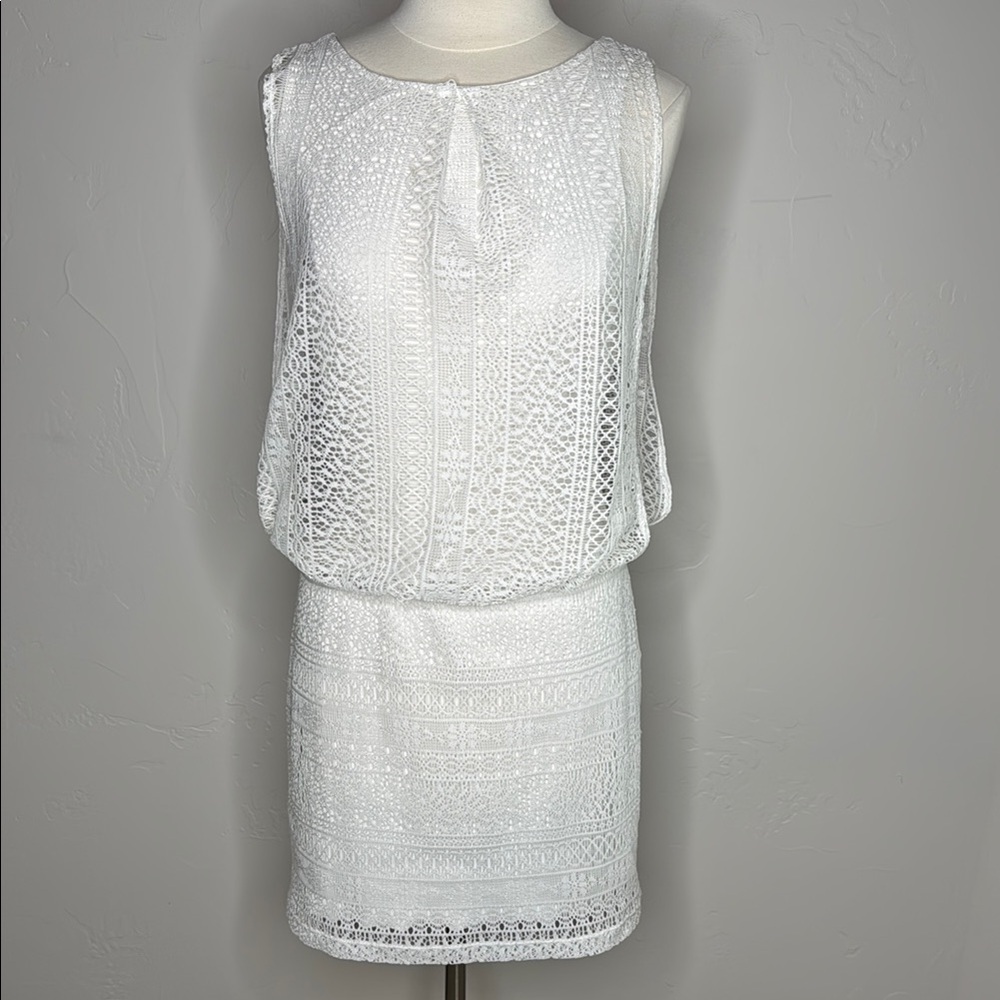 Bisou Bisou White Crochet Lined Dress Size 10